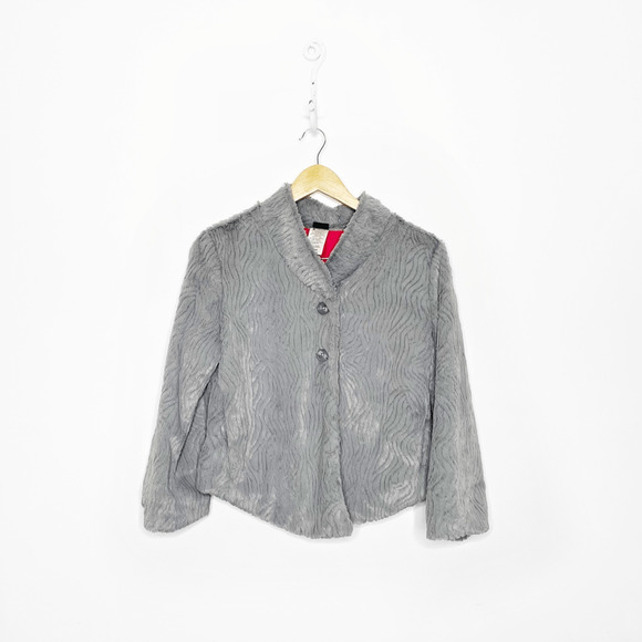 Patagonia Snow Jacket Shawl Wavy Fleece Gray fleece minky women's S SMALL - Picture 1 of 5